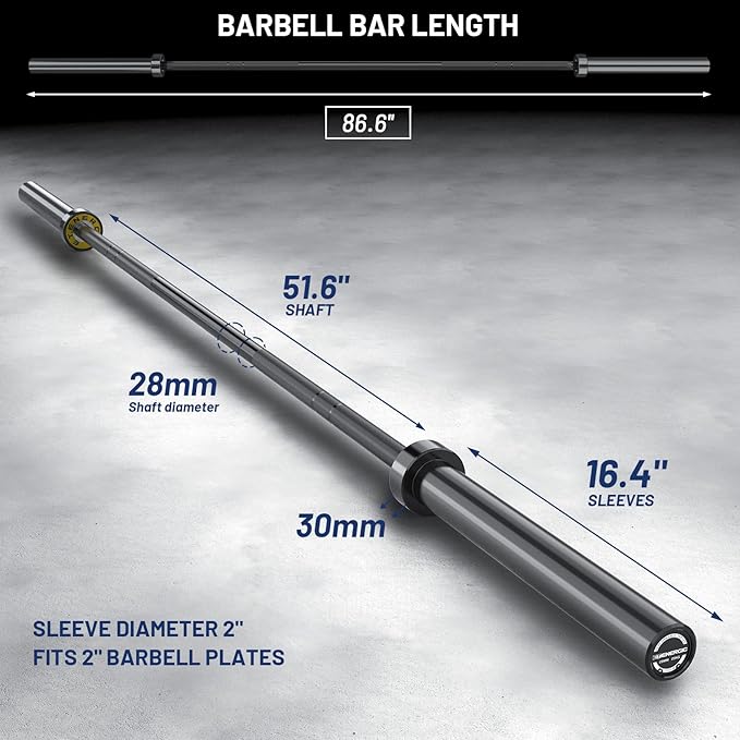 7ft Olympic Barbell Bar 45LB Load 1500lbs Capacity Available, for Gym Home Exercises, Weightlifting, Powerlifting for 2" Olympic Plates-StrideForce Fitness