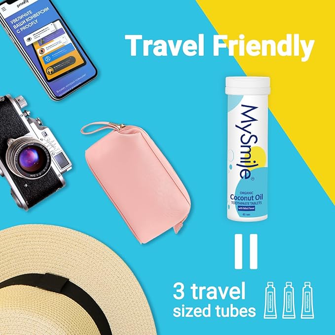 MySmile Toothpaste Tablets - Nano hydroxyapatite, Flouride Free, Organic Coconut Oil Travel Mouthwash Tablets, Remineralize & Reduce Sensitivity Toothpaste Bites for Brushing & Freshing Teeth