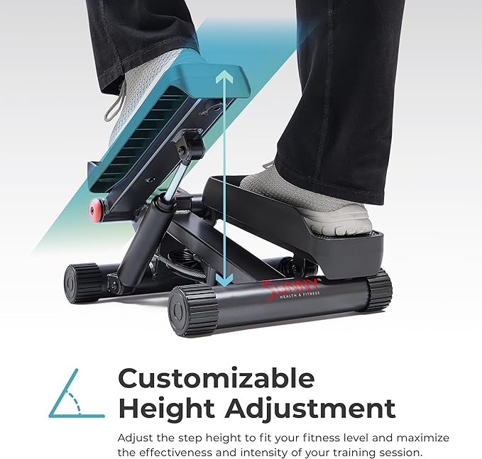 Sunny Health & Fitness Mini Stepper for Exercise at Home, Stair Step Workout Machine with Resistance Band and Over 300lb Weight Capacity, Optional Twist Motion and Free SunnyFit App Connection-StrideForce Fitness