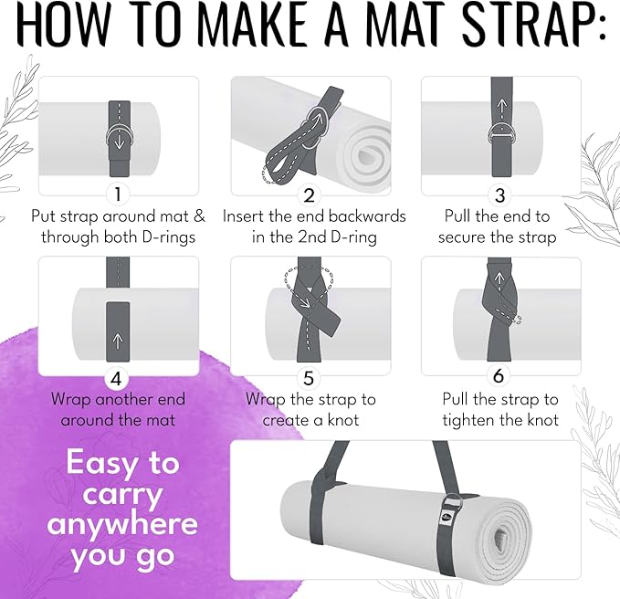 TECEUM Yoga Strap & Mat Strap – 2 IN 1 – Cotton – 6 ft 8 ft 10 ft (30+ colors) – Adjustable Non-Slip Belt for Yoga, Pilates, Stretching, Physical Therapy, Fitness & Home Workout – For Carrying Mats-StrideForce Fitness