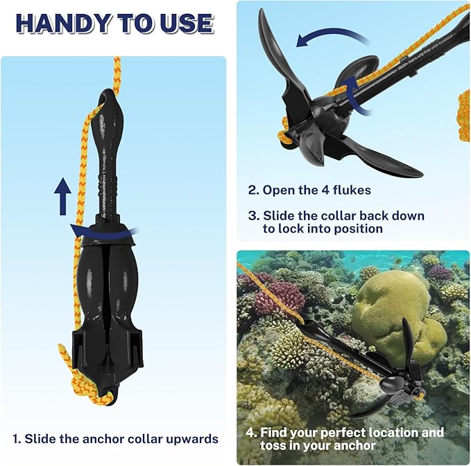 Dreizack Kayak Anchor Kit, 3.5 lb Folding Grapnel Boat Anchor Trolley Accessories with 40ft Rope and PVC Buoy for Fishing Kayaks SUP Paddle Boards Canoes Jet Ski PWC Inflatable Small Boats-StrideForce Fitness