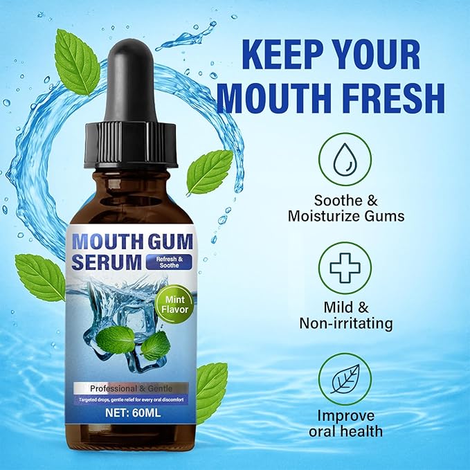 Gum Restore Drops, 60ml Alcohol-Free Oral Care Drops for Receding Gums, Dry Mouth & Fresh Bad Breath, Mint Flavor