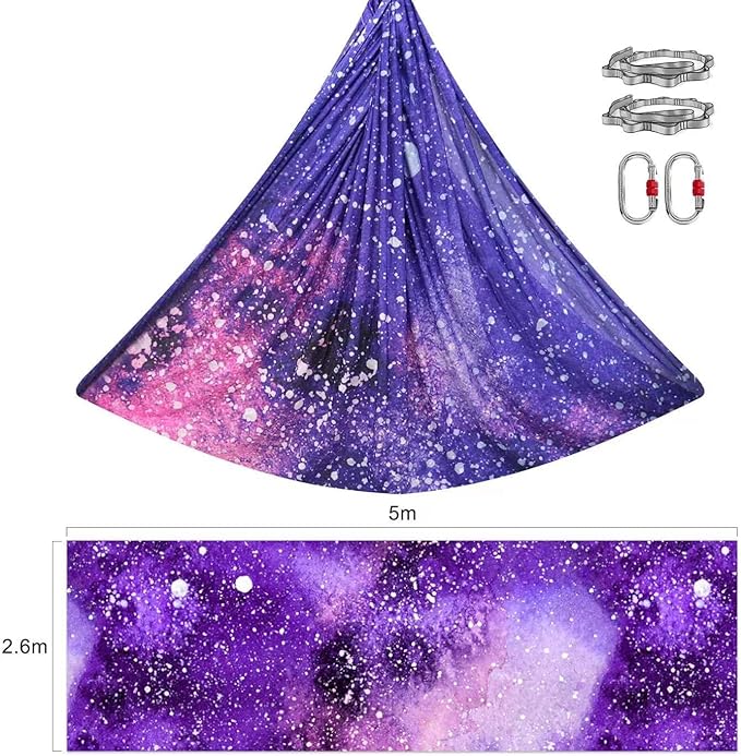 F.Life Aerial Yoga Hammock kit- Yoga Swing Multicolor 5 yards-Flying Yoga Include Daisy Chain,Carabiner and Pose Guide-StrideForce Fitness