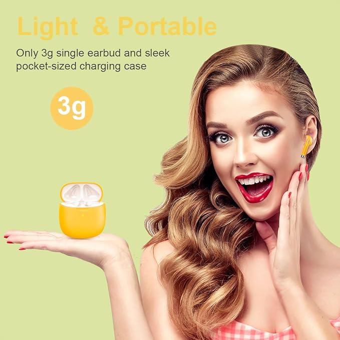 Wireless Earbuds, Bluetooth 5.4 Headphones in Ear with Noise Cancelling Mic, Bluetooth Earbuds Stereo Bass, IP7 Waterproof Sports Earphones, 32H Playtime USB C Charging Ear Buds Yellow for Android iOS-StrideForce Fitness