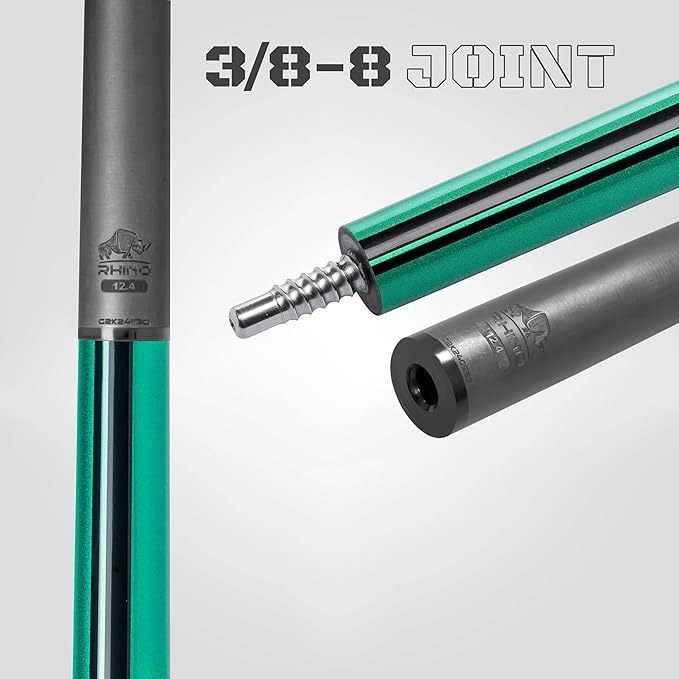 RHINO Nebula 2 Pool Cue - 100% Carbon Fiber Shaft & Composite Butt. Time Crystal Tip, Pro Taper Design, 12.4 mm,12.8 mm. 3/8-8 Joint, 3D Friction Grip. Low Deflection Pool Cue-StrideForce Fitness