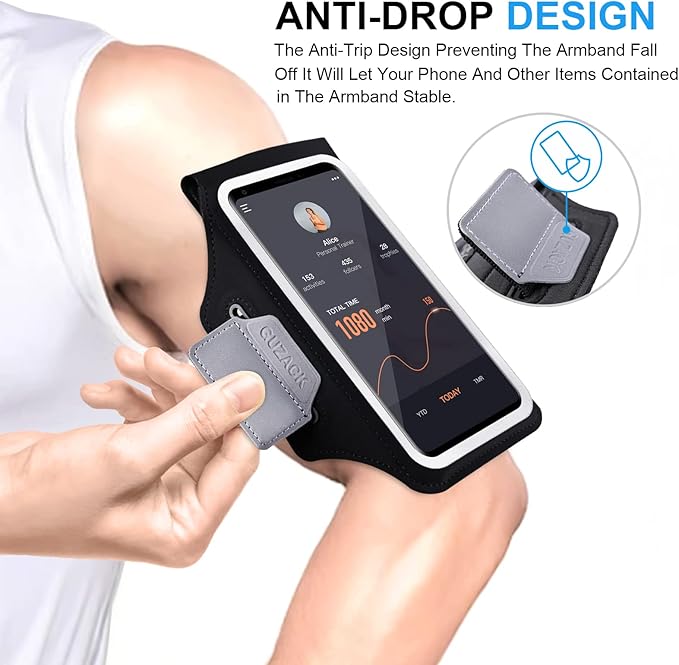 GUZACK Phone Holder for Running with Zipper Pouch, Running Armband for iPhone 16 Pro/15/14/13/12/11 Pro Max/Plus/XR/XS, Galaxy S25/S24/S23/S22, Cell Phone Arm Holder with Key Pocket & Card Slot-StrideForce Fitness