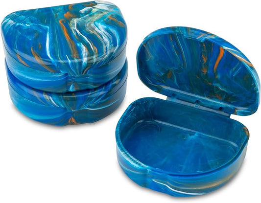 Practicon Marble Retainer Cases, Orthodontic Aligner Case, Mouth Guard Holder (3 Pack) (Blue Orange)