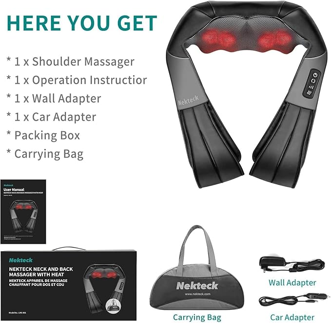 Nekteck Neck Massager for Pain Relief Deep Tissue, Shiatsu Neck and Back Massager with Heat, Massage Tools Gadgets for Shoulder Trapezius Waist Leg Body Muscle, Relaxation Gifts for Men Women Dad Mom