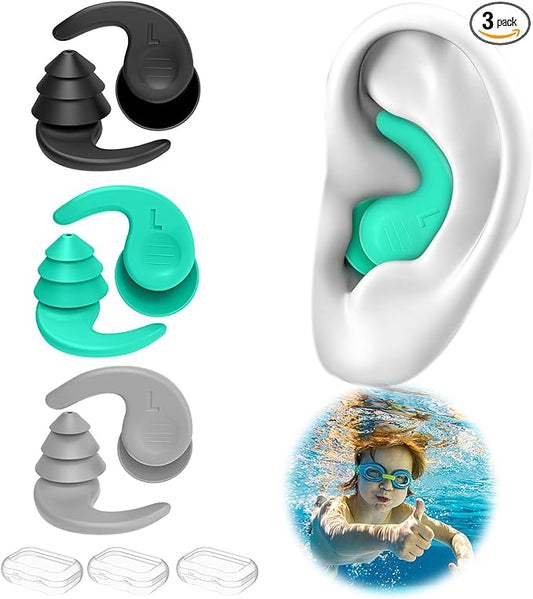 Kids Swimming Ear Plugs,3 Pairs Waterproof Reusable Silicone Child Swim Earplugs for Swimming Surfing Bathing Showering,Small Children Water Ear Plugs Suitable for Boys and Girls (Kids 4-12 Years Old)-StrideForce Fitness