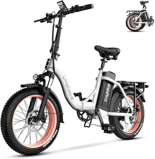 Folding Electric Bike for Adults with Peak 1000W Motor, 48V 20AH Battery up to 30MPH 80 Miles, 20" Fat Tire All Terrain Ebike, Front Suspension 7-Speed Commuter E Bike, Step-Thru, UL Certified-StrideForce Fitness