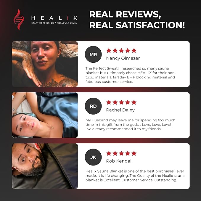 Healix Infrared Sauna Blanket Zero EMF – Portable Home Sauna Blanket for Relaxation & Wellness | Far Infrared Heating, VOC-Free, Adjustable Temp (77–176°F), Carbon Fiber Heating, Hook-and-Loop Closure-StrideForce Fitness
