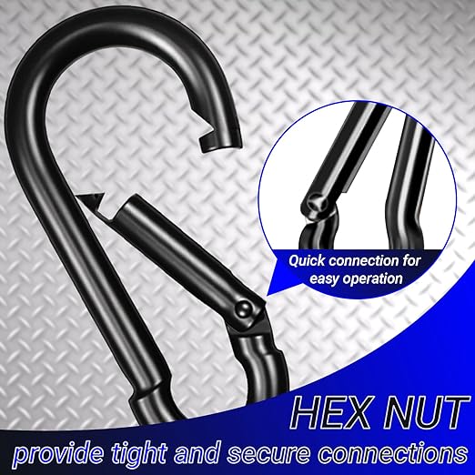 2.36" Spring Snap Hook Carabiners, 12 Pcs Galvanized Steel Black Small Carabiner Clip, Keychain Clip, Quick Link Key Chain for Hammock Swing Set Outdoor Travel, Camping, Fishing, Hiking-StrideForce Fitness