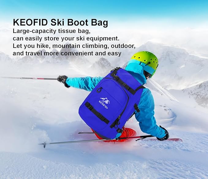 KEOFID 50L Ski Boot Bag Backpack, Waterproof Ski Bag, Travel Backpack for Ski Helmet, Snowboard-StrideForce Fitness