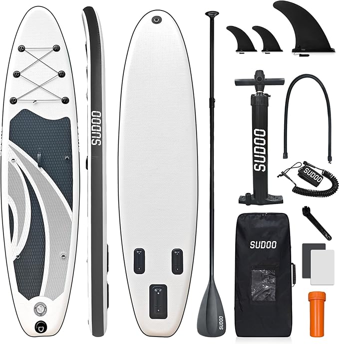 Inflatable Stand Up Paddle Board 10‘x30‘‘- Ultra-Light SUP with Backpack, Pump, Paddle, Coil Leash, 3 Fins, Repair Kit, Stable Design, Non-Slip EVA Deck for Adults & Youth-StrideForce Fitness