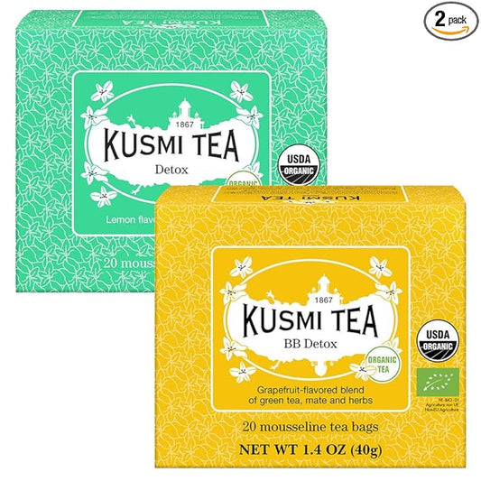 Kusmi Tea - BB Detox + Detox - Set of 2 boxes - 2 Green Tea, Mate, Herbal and Lemon and Grapefruit Flavored Blends - To be enjoyed Hot or as Iced Tea - 2x20 Tea Bags-StrideForce Fitness