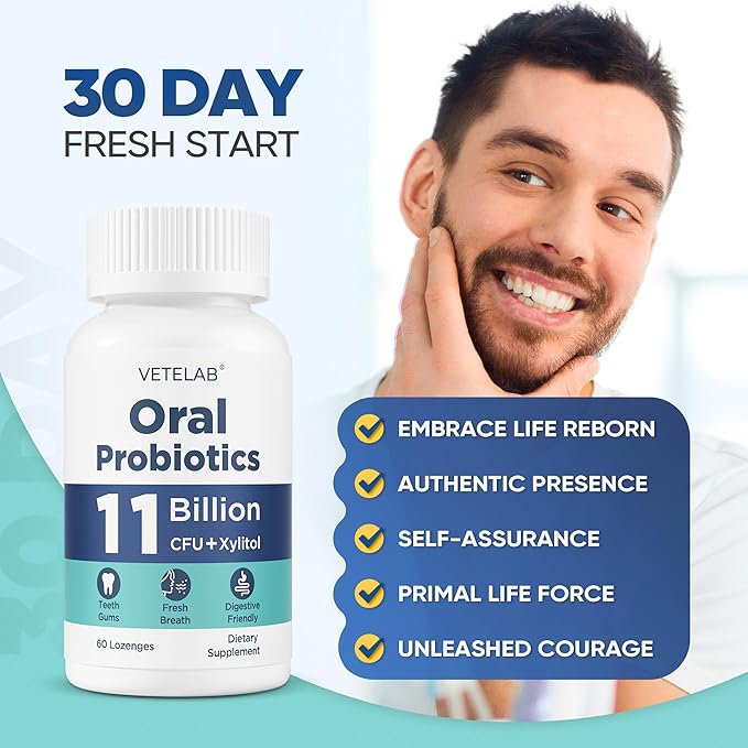Oral Probiotics for Mouth Bad Breath - 11 Billion CFU Chewable Probiotics for Teeth & Gums, Dry Mouth, Gum Restore, Fresh Breath, Chronic Halitosis & Gut Health, 60 Lozenges