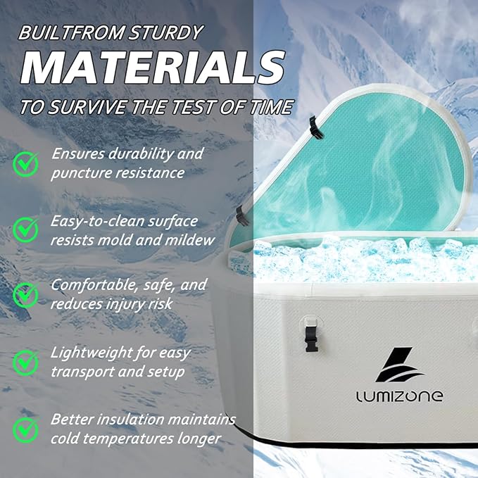 Lumizone Inflatable Cold Plunge Tub 132 Gallons Capacity Ice Bath Portable Ice Bath Tub Compatible With Water Chillers with Lid Drop Stitch PVC Double Layer Seals Oversized for Athletes-StrideForce Fitness