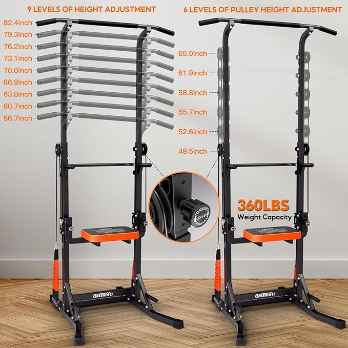 ONETWOFIT Power Tower Pull Up Bar Station Assistive Trainer, Multi-Function Adjustable Height Dip Station for Home Gym Workout, Strength Training Fitness Equipment, Pull Up Stand 360LBS-StrideForce Fitness