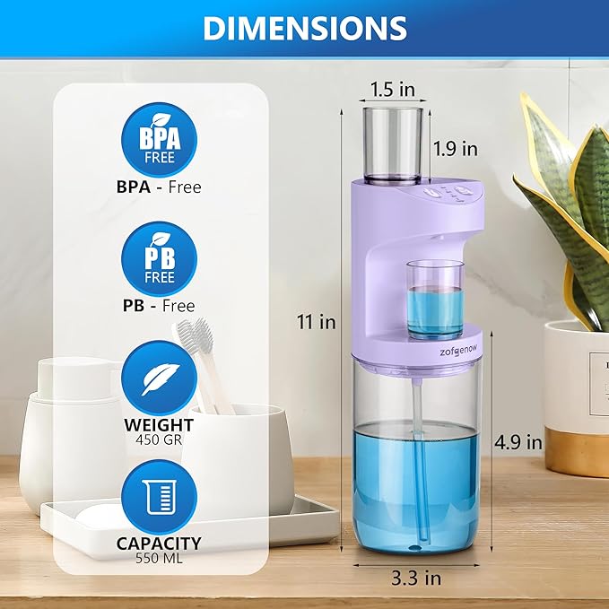 Automatic Mouthwash Dispenser for Bathroom,Bathroom Accessories 19.4 Fl Oz Dispensers with Magnetic Cups,Wall Mounted Dispenser,Suitable for All Age Groups,Purple