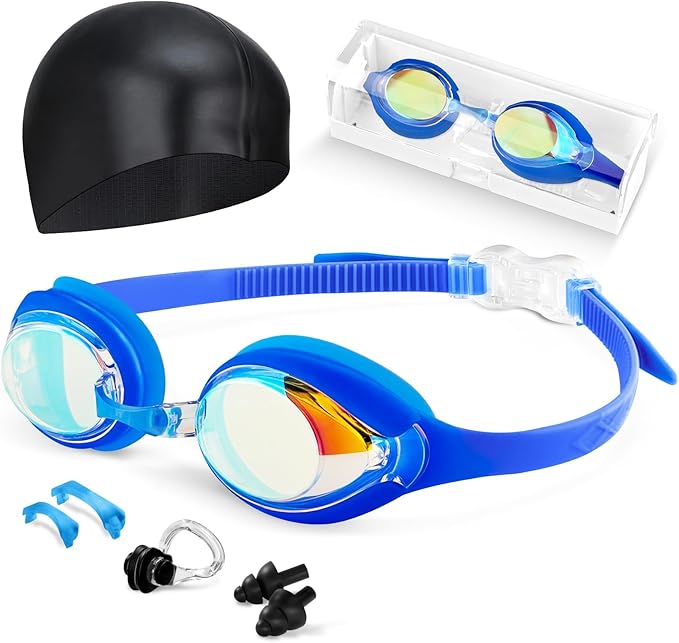 Kids Swim Goggles, Anti-fog and UV Protection with Swim Cap for Age 3-15 Youth Boys Girls Toddler-StrideForce Fitness