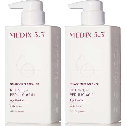 MEDIX Fragrance Free Retinol Body Lotion Crepey Skin Care Treatment | Anti Aging Body Lotion & Face Moisturizer | Firming Retinol Cream For Face Targets Loose Crepe Skin, Wrinkles, & Fine Lines, 2PC-StrideForce Fitness