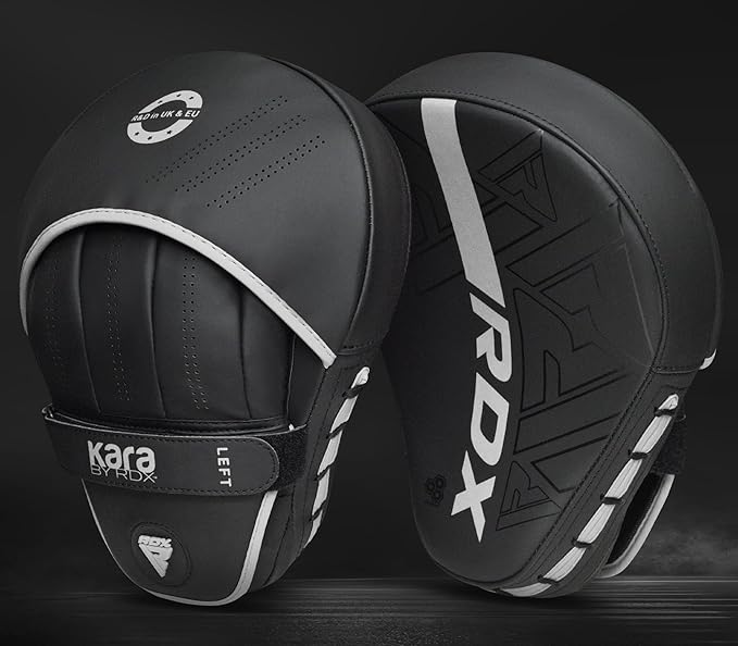 RDX Boxing Pads Curved Focus Mitts, Maya Hide Leather Kara Hook and jab Training Pads, Adjustable Strap Ventilated, MMA Muay Thai Kickboxing Coaching Martial Arts Punching Hand Target Strike Shield-StrideForce Fitness