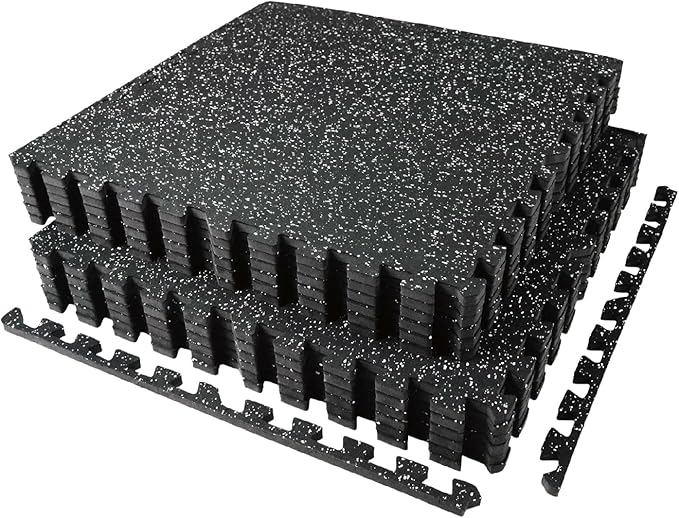 AIRHOP 0.56in Thick 48 Sq Ft Exercise Equipment Mats, 12 Tiles Upgraded Rubber Top with High Density EVA Foam, Large Interlocking Puzzle Gym Flooring for Home Gym, Heavy Weight Workout, 24 x 24in-StrideForce Fitness