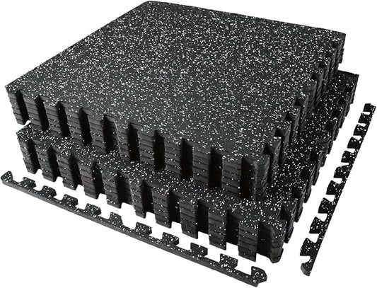 AIRHOP 0.56in Thick 48 Sq Ft Exercise Equipment Mats, 12 Tiles Upgraded Rubber Top with High Density EVA Foam, Large Interlocking Puzzle Gym Flooring for Home Gym, Heavy Weight Workout, 24 x 24in-StrideForce Fitness
