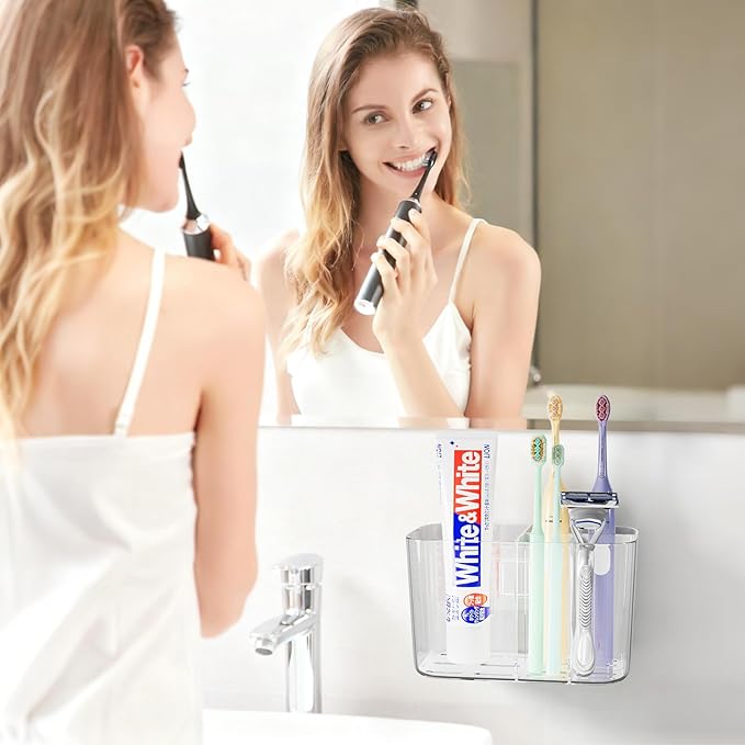 Wall Mounted Electric Toothbrush Holder, 5 Slots Clear Tooth Brush and Paste Holder for Bathroom, Cute Kids Toothbrush Holders and Toothpaste Accessories(Clear)