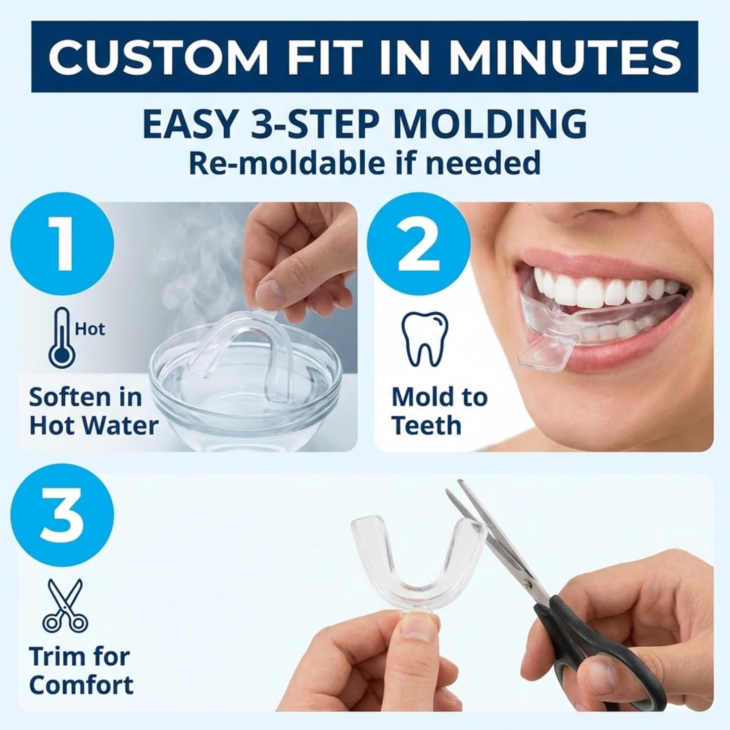 Teeth Whitening Trays Moldable 4-Pc Bleaching Trays for Teeth Whitening with 2 Slim Retainer Cases - Comfortable, Thin Design for Tooth Bleach, Compatible with Opalescence Gel Not Included