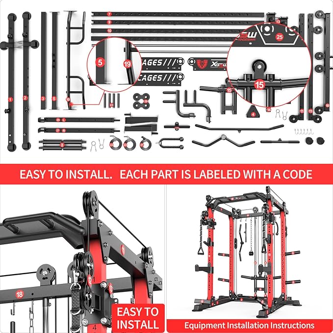 Power Cages Multi-Purpose Squat Rack with Cable Crossover System, Matching Weight Bench, Olympic Barbell Weight Set for Garage and Home Gyms-StrideForce Fitness