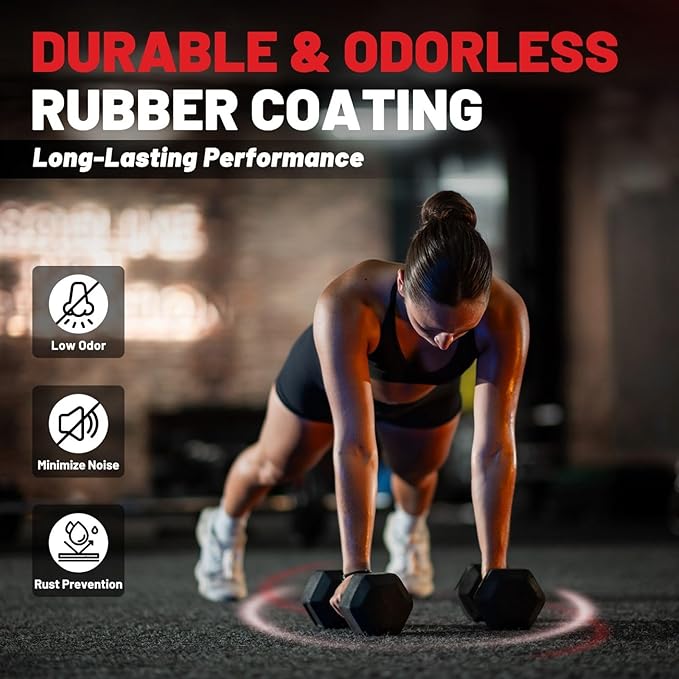 PAPABABE Hex Dumbbell Set 45-550 lb, Rubber Encased Home Gym Dumbbells, Weights Dumbbells for Women & Men, Hand Weight for Strength Training-StrideForce Fitness