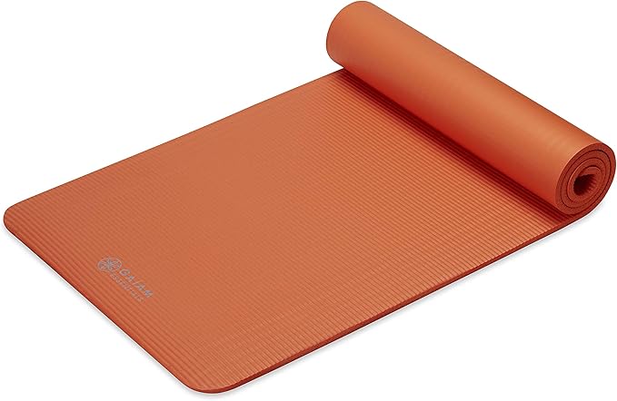 Gaiam Essentials Thick Yoga Mat Fitness & Exercise Mat with Easy-Cinch Yoga Mat Carrier Strap, 72"L x 24"W x 2/5 Inch Thick-StrideForce Fitness