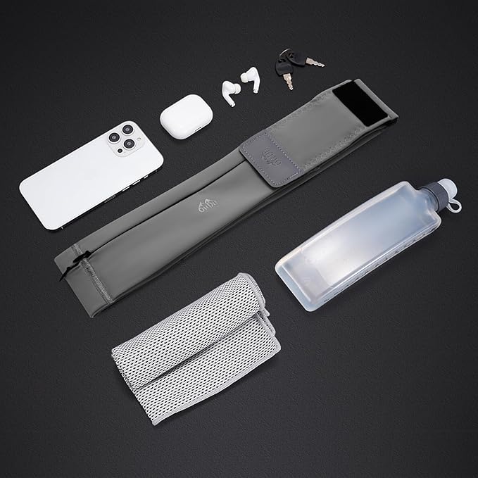 Running Belt for Women and Men, Water Proof Running Belts Fanny Pack with Water Bottle,Slim Hydration Running Bag Belts with Phone Bottle Holder Adjustable Fit for Runner (Grey, Large)-StrideForce Fitness