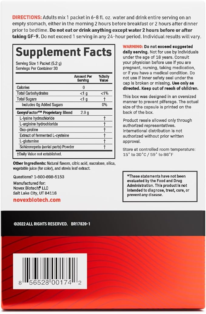 Novex Biotech GF-9 Rapid Dissolve Powder - Anti-Aging Supplements for Men, HGH Booster, Support Energy, Endurance, Sleep, Fruit Punch-StrideForce Fitness