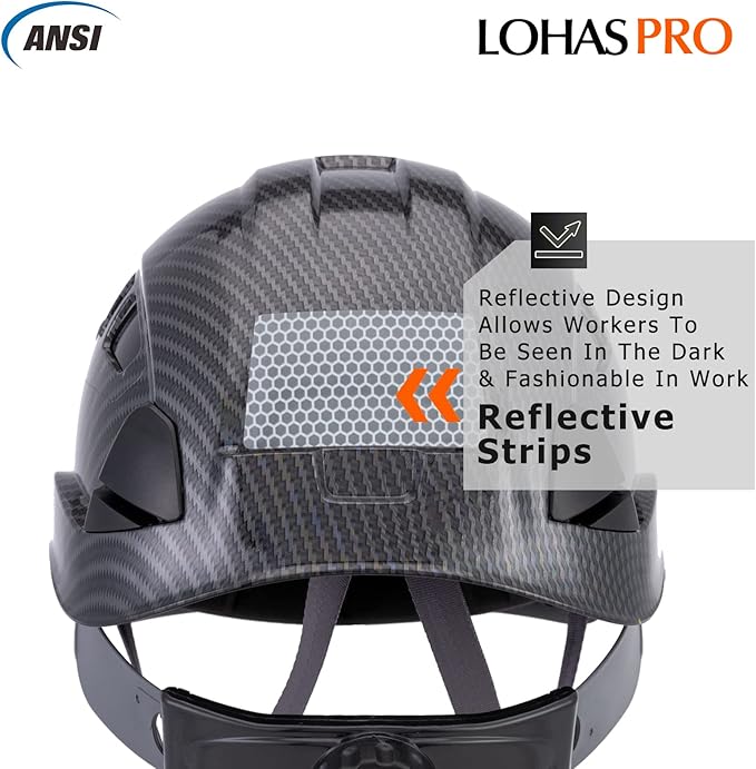 LOHASPRO Hard Hats Construction Safety Helmet ANSI Z89.1 Approved OSHA Hardhat, Vented Carbon Fiber Black Hard Hat with Chin Strap Tree Rescue Arborist Helmet(Black Graphite Pattern)-StrideForce Fitness