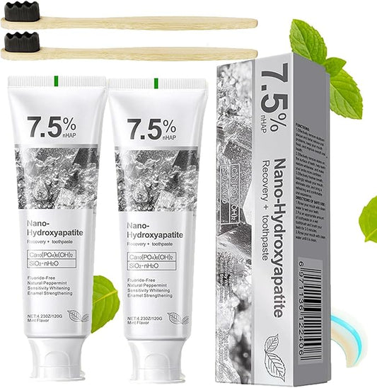 Hydroxyapatite Toothpaste, 7.5% Nano Hydroxyapatite Toothpast, Deep Cleaning for Advanced Enamel Protection, Fluoride-Free Gentle and Effective Formula with Fresh Mint (2 Sets)