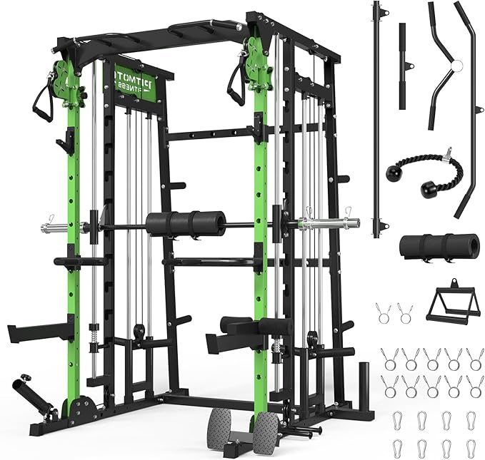 Smith Machine,2200 LBS Squat Rack for Home Gym with Dual Pulley System,Multifunctional Power Rack Cage for Strength Training with More Attachments-StrideForce Fitness