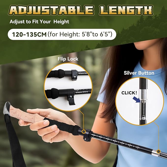 Trekking Poles Aviation Grade Aluminum Alloy-Strong Lightweight Collapsible Walking Sticks for Hiking Poles for Women, Men,Seniors in The 4 Season,All-Terrain,2pc Per Set-StrideForce Fitness