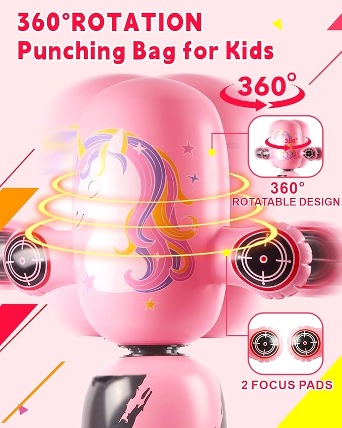 Punching Bag for Kids,New Upgraded 360°Rotating Kids Punching Bag,Inflatable Boxing Bag Toy for Boys Girls, Christmas Birthday Gift for Kids Age 3-12-StrideForce Fitness