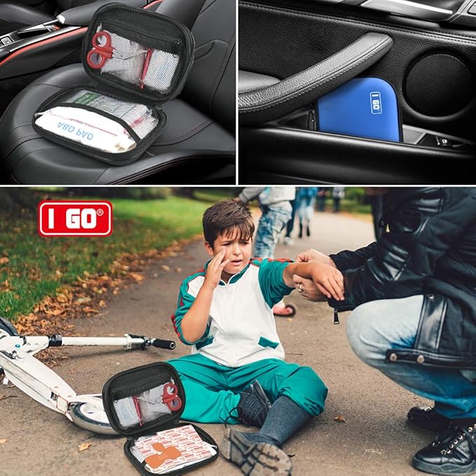 I GO 85 Pieces Hard Shell Mini Compact First Aid Kit, Small Personal Emergency Survival Kit for Travel Hiking Camping Backpacking Hunting Marine Car-StrideForce Fitness