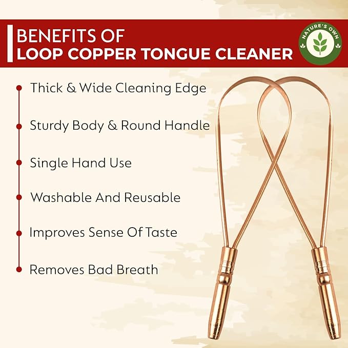 Nature's Own Tongue Scraper for Adults & Kids, Copper Tongue Cleaner/Scrubber to Improve Fresh Breath Remove Tongue Buildup, Easy to Use Portable Tongue Scrappers for Oral Care & Hygiene