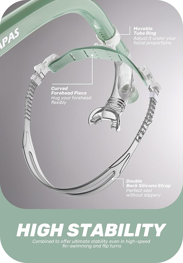 CAPAS Training Swim Snorkel for Lap Swimming, Swivel Headband Ultimate Fit Center-Mount Swimmers Snorkel with Liquid Silicone Mouthpiece Adjustable Strap, Designed for Adult Men Women-StrideForce Fitness