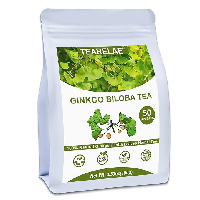 TEARELAE - Ginkgo Biloba Tea Bags, 50 Count - 100% Pure Ginkgo Biloba Leaves - Non-GMO - Naturally Caffeine-free Herbal Tea - Support Vision Health & Enhance Immunity-StrideForce Fitness