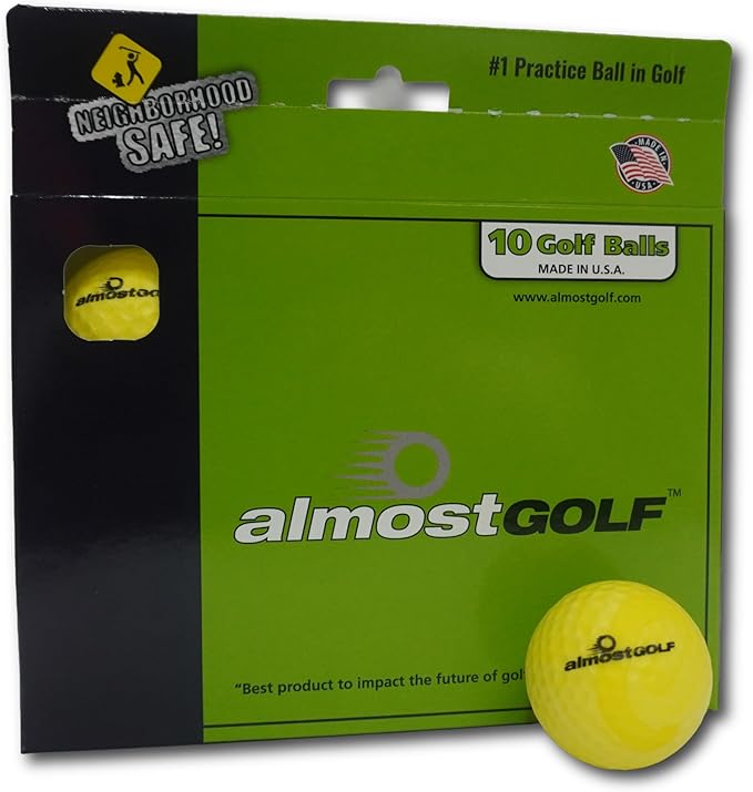 Best Practice Golf Balls on The Planet. Perfect for Golf Training. Solid Contact for Great Feedback. Limited Flight for Backyard use. Safe for Indoors. by AlmostGolf (10 Pack Yellow)-StrideForce Fitness