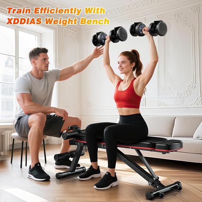 XDDIAS Adjustable Dumbbell Set of 2, 25/55/80LB Dumbbell Set-1Sec Adjustable Weights-5/10 in 1 Free Weights Dumbbells Set with Effortless Tray/No-Slip Handle-Compact Size for Women/Men at Home Gym-StrideForce Fitness