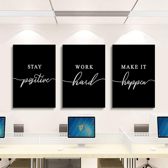 Stay Positive Letters Artwork,Framed Canvas Wall Art Positive Quote, Office Wall Art, Black Large Poster, Inspirational Prints for Boss Gift (E-3pcs,20x30inchx3pcs)-StrideForce Fitness
