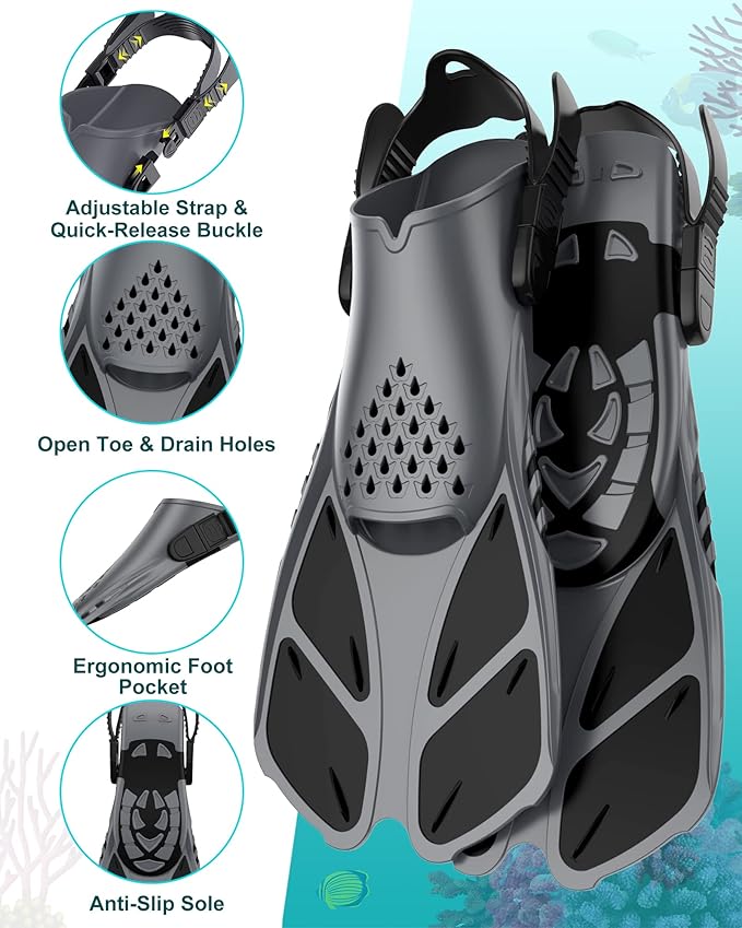 Mask Fins Snorkeling Gear for Adults, Full Face Snorkel Mask & Adjustable Swim Fins Snorkel Set, Panoramic View Snorkel Mask Dry Top Anti-Fog Anti-Leak-StrideForce Fitness