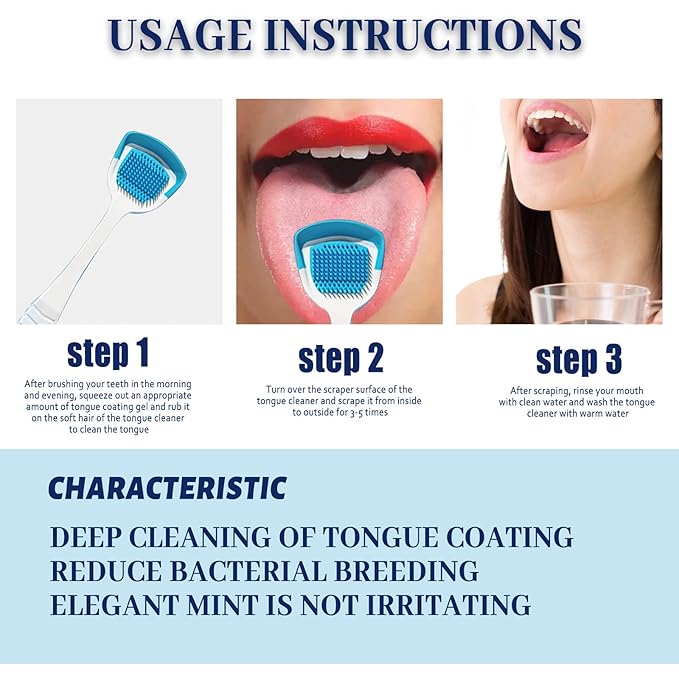 Tongue Cleaner Kit, Tongue Scraper Gel with Brush, Fresh Breath Tongue Cleaning Care for Adults, Fights Bad Breath, Easy-to-Use Tongue Coating Cleaner for Daily Oral Hygiene