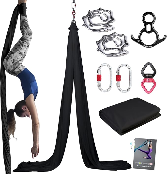PRIOR FITNESS Aerial Silks Kit Colorful 9/15/20 Yards 40D Nylon Fabric Hammock Set With Hardware & Guide for All Levels Of Aerial Yoga Practice and Acrobatic Flying For Adults Aerial silk-StrideForce Fitness